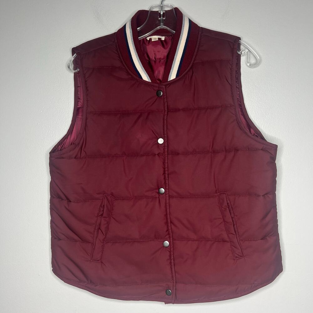 hem & thread women's maroon puffer vest size large outdoors pumpkin patch hiking